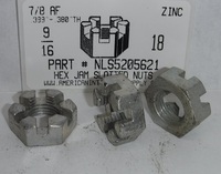 9/16-18 HEX SLOTTED JAM NUT STEEL ZINC PLATED 7/8" AF X .399"-.380"TH (DISCONTINUED)