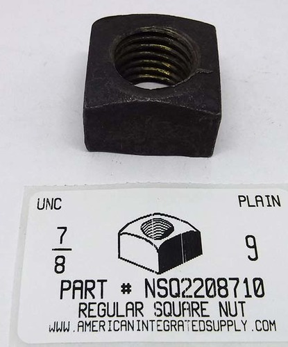 7/8-9 REGULAR SQUARE NUT STEEL PLAIN 1-5/16 AF X 49/64 TH (DISCONTINUED)