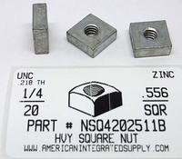 1/4-20 HEAVY SQUARE NUT STEEL ZINC PLATED 9/16"AF X .215 TH (DISCONTINUED)