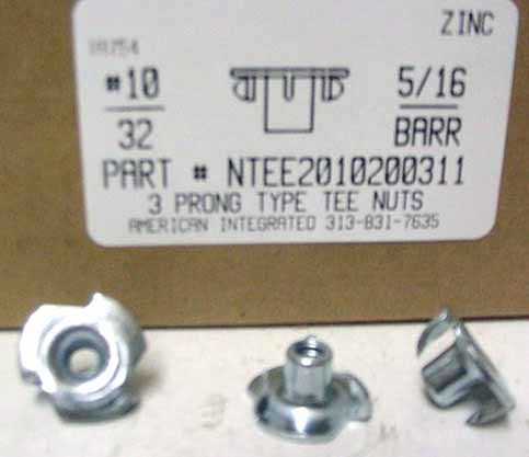 #10-32X5/16 BARREL 3 PRONG TEE NUT STEEL ZINC PLATED