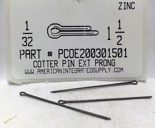1/32X1-1/2 COTTER PIN EXTENDED PRONG STEEL PLAIN