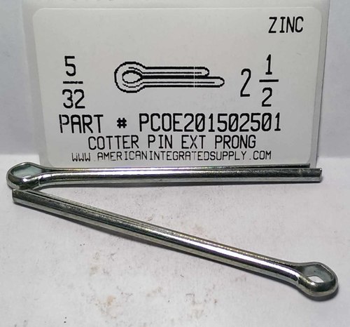 5/32X2-1/2 COTTER PIN EXTENDED PRONG STEEL ZINC PLATED
