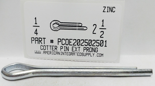 1/4X2-1/2 COTTER PIN EXTENDED PRONG STEEL ZINC PLATED