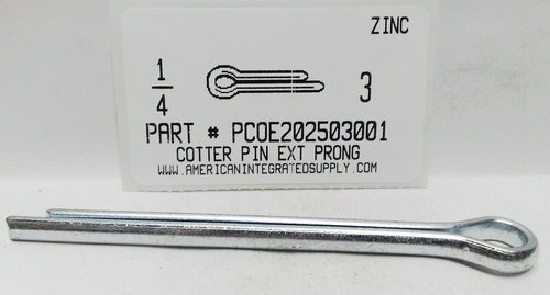 1/4X3 COTTER PIN EXTENDED PRONG STEEL ZINC PLATED