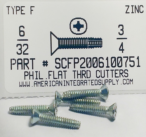 #6-32X3/4 FLAT HEAD PHILLIPS THREAD CUTTING SCREW