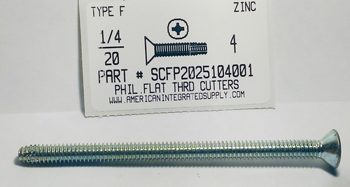 1/4-20X4 FLAT HEAD PHILLIPS THREAD CUTTING SCREW TYPE F STEEL ZINC PLATED