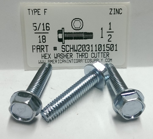 5/16-18X1-1/2 HEX WASHER HEAD THREAD CUTTING SCREW TYPE F STEEL ZINC PLATED (DISCONTINUED)