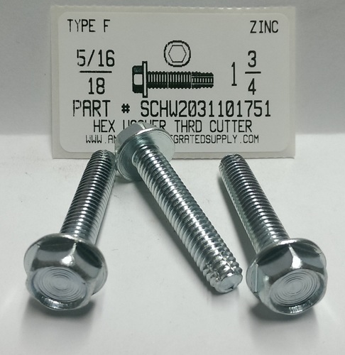 5/16-18X1-3/4 HEX WASHER HEAD THREAD CUTTING SCREW TYPE F STEEL ZINC PLATED (DISCONTINUED)