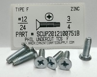 #12-24X3/4 UNDERCUT FLAT HEAD PHILLIPS THREAD CUTTING SCREW TYPE F STEEL ZINC PLATED