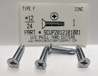#12-24X1 UNDERCUT FLAT HEAD PHILLIPS THREAD CUTTING SCREW TYPE F STEEL ZINC PLATED