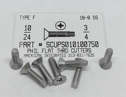 #10-24X3/4 UNDERCUT FLAT HEAD PHILLIPS THREAD CUTTING SCREW