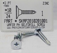 #10-24X1 WAFER HEAD PHILLIPS SELF DRILLING SCREW #3 POINT STEEL ZINC PLATED