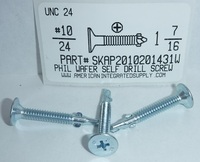 #10-24X1-7/16 WAFER HEAD PHILLIPS SELF DRILLING SCREW #3 POINT STEEL ZINC WITH WINGS