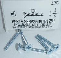 #6X1-1/4 BUGLE HEAD PHILLIPS SELF DRILLING DRYWALL SCREW #2 POINT STEEL ZINC PLATED