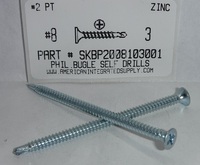 #8X3 BUGLE HEAD PHILLIPS SELF DRILLING DRYWALL SCREW #2 POINT STEEL ZINC PLATED