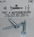 #8X1-1/2 FLAT HEAD PHILLIPS SELF DRILLING SCREW #2 POINT STEEL ZINC PLATED