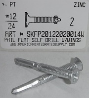 #12-24X2 FLAT HEAD PHILLIPS SELF DRILLING SCREW WITH WINGS #4PT STEEL ZINC PLATED
