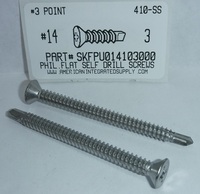 #14X3 FLAT HEAD PHILLIPS SELF DRILLING SCREW #3 PT 410 STAINLESS STEEL
