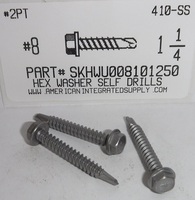 #8X1-1/4 HEX WASHER HEAD SELF-DRILLING SCREW #2 POINT 410 STAINLESS STEEL