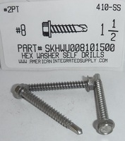 #8X1-1/2 HEX WASHER HEAD SELF-DRILLING SCREW #2 POINT 410 STAINLESS STEEL