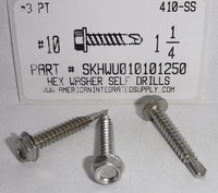 #10X1-1/4 HEX WASHER HEAD SELF DRILLING SCREW #3 POINT 410 STAINLESS STEEL