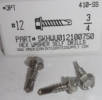 #12X3/4 HEX WASHER HEAD SELF DRILLING SCREW #3 POINT 410 STAINLESS STEEL