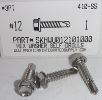 #12X1 HEX WASHER HEAD SELF DRILLING SCREW #3 POINT 410 STAINLESS STEEL