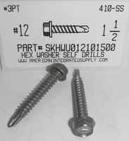 #12X1-1/2 HEX WASHER HEAD SELF DRILLING SCREW #3 POINT 410 STAINLESS STEEL