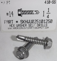 #14X1-1/4 HEX WASHER HEAD SELF DRILLING SCREW #3 POINT 410 STAINLESS STEEL