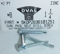 #8X1-1/4 OVAL HEAD PHILLIPS SELF DRILLING SCREW #2 POINT STEEL ZINC PLATED