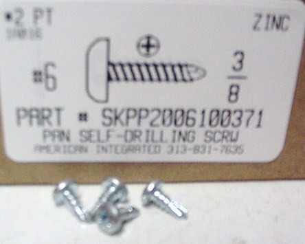 #6X3/8 PAN HEAD PHILLIPS SELF DRILLING SCREW #2 POINT STEEL ZINC PLATED