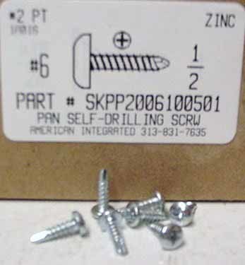 #6X1/2 PAN HEAD PHILLIPS SELF DRILLING SCREW #2 POINT STEEL ZINC PLATED