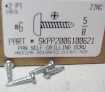 #6X5/8 PAN HEAD PHILLIPS SELF DRILLING SCREW #2 POINT STEEL ZINC PLATED