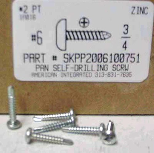 #6X3/4 PAN HEAD PHILLIPS SELF DRILLING SCREW #2 POINT STEEL ZINC PLATED