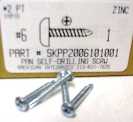 #6X1 PAN HEAD PHILLIPS SELF DRILLING SCREW #2 POINT STEEL ZINC PLATED