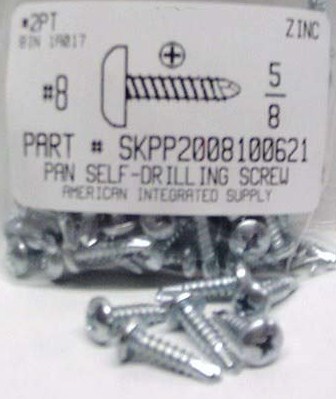 #8X5/8 PAN HEAD PHILLIPS SELF DRILLING SCREW #2 POINT STEEL ZINC PLATED