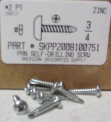 #8X3/4 PAN HEAD PHILLIPS SELF DRILL SCREW #2 POINT STEEL ZINC PLATED