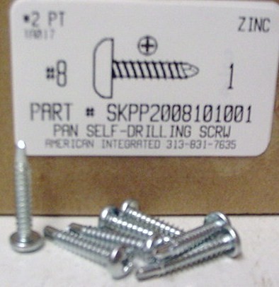 #8X1 PAN HEAD PHILLIPS SELF DRILLING SCREW #2 POINT STEEL ZINC PLATED