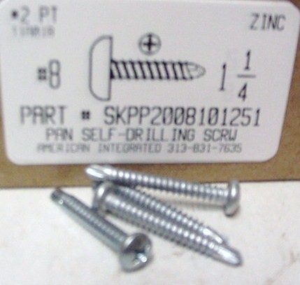 #8X1-1/4 PAN HEAD PHILLIPS SELF DRILLING SCREW #2 POINT STEEL ZINC PLATED