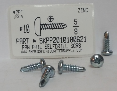 #10X5/8 PAN HEAD PHILLIPS SELF DRILLING SCREW #2 POINT STEEL ZINC PLATED