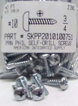#10X3/4 PAN HEAD PHILLIPS SELF DRILLING SCREW #3 POINT STEEL ZINC PLATED