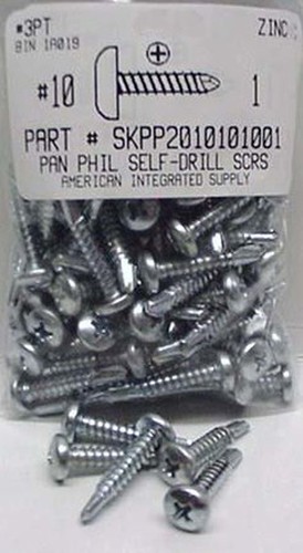 #10X1 PAN HEAD PHILLIPS SELF DRILLING SCREW #3 POINT STEEL ZINC PLATED