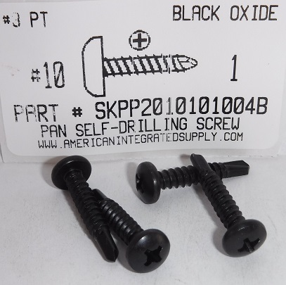 #10X1 PAN HEAD PHILLIPS SELF DRILLING SCREW #3 POINT STEEL BLACK OXIDE