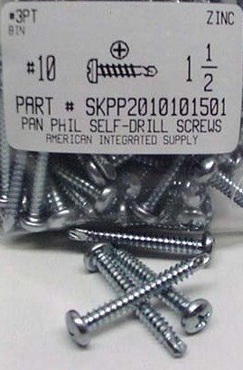 #10X1-1/2 PAN HEAD PHILLIPS SELF DRILLING SCREW #3 POINT STEEL ZINC PLATED