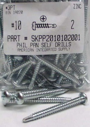 #10X2 PAN HEAD PHILLIPS SELF DRILLING SCREW #3 POINT STEEL ZINC PLATED