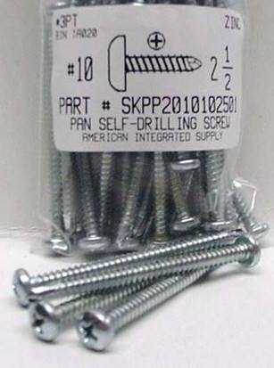 #10X2-1/2 PAN HEAD PHILLIPS SELF DRILLING SCREW #3 POINT STEEL ZINC PLATED