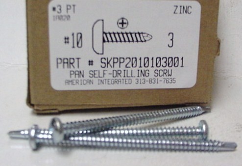 #10X3 PAN HEAD PHILLIPS SELF DRILLING SCREW #3 POINT STEEL ZINC PLATED