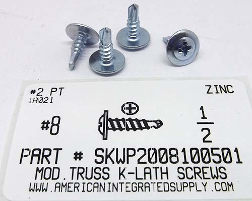 #8X1/2 MODIFIED TRUSS HEAD PHILLIPS SELF DRILLING SCREW K-LATH #2 POINT STEEL ZINC PLATED