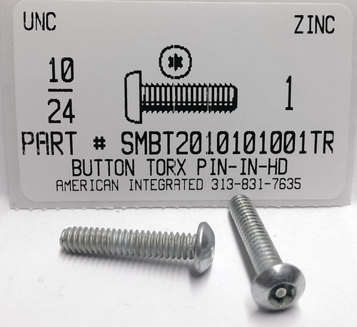 #10-24X1 BUTTON PIN-IN-6 LOBE T25 DRIVE WITH PIN MACHINE SCREW STEEL ZINC