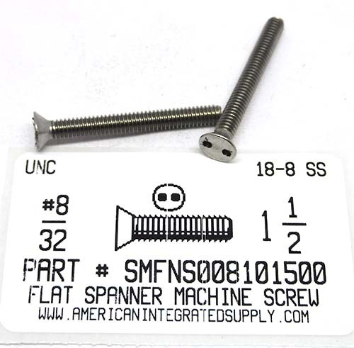 #8-32X1-1/2 FLAT HEAD SPANNER DRIVE MACHINE SCREW 18-8 STAINLESS STEEL